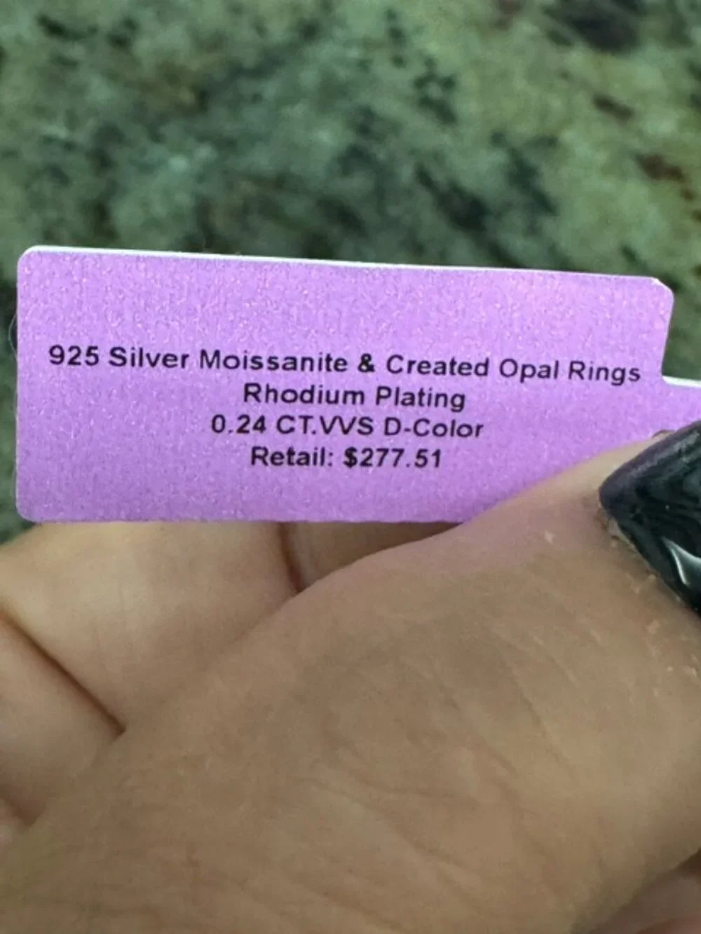 925 Silver 0.24 CT Moissanite & Created Opal Ring w/Rhodium Plating - Size 7 NWT
